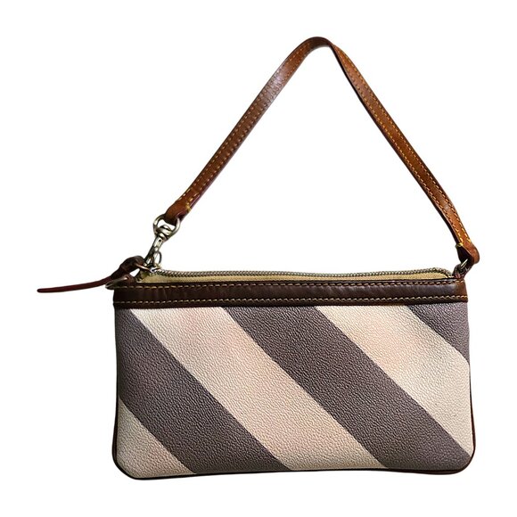 Dooney & Bourke Gray Striped Pebble Grain Wristlet with Strap, Red Interior - Picture 3 of 5